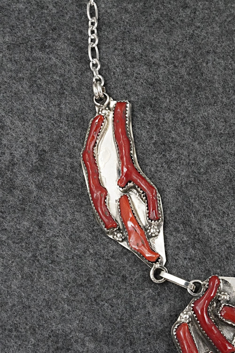 Coral & Sterling Silver Necklace and Earrings Set - Tsabetsaye