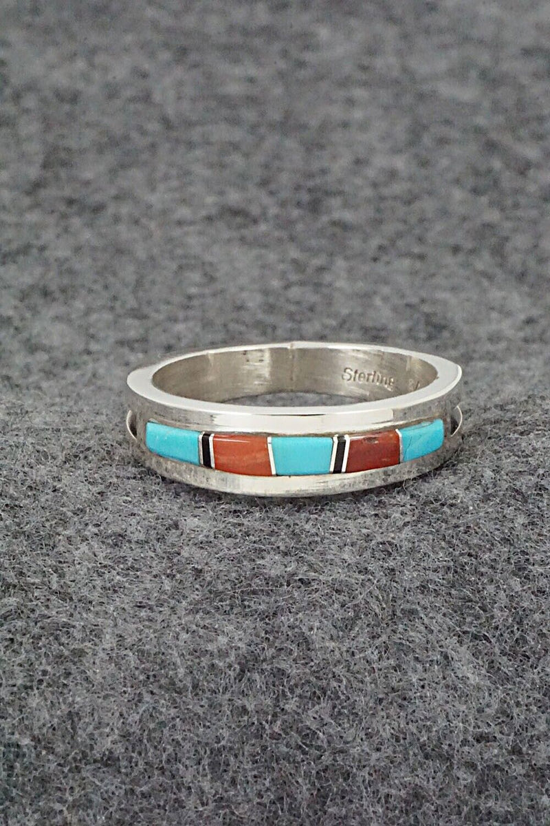 Turquoise, Coral, Onyx & Sterling Silver Ring - Wilbert Muskett Jr