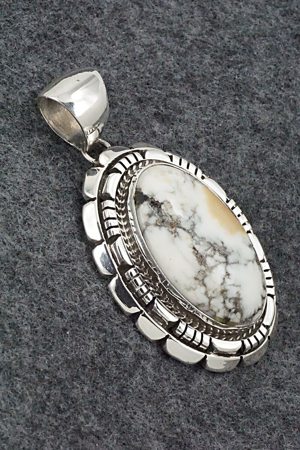White Buffalo & Sterling Silver Pendant - Navajo