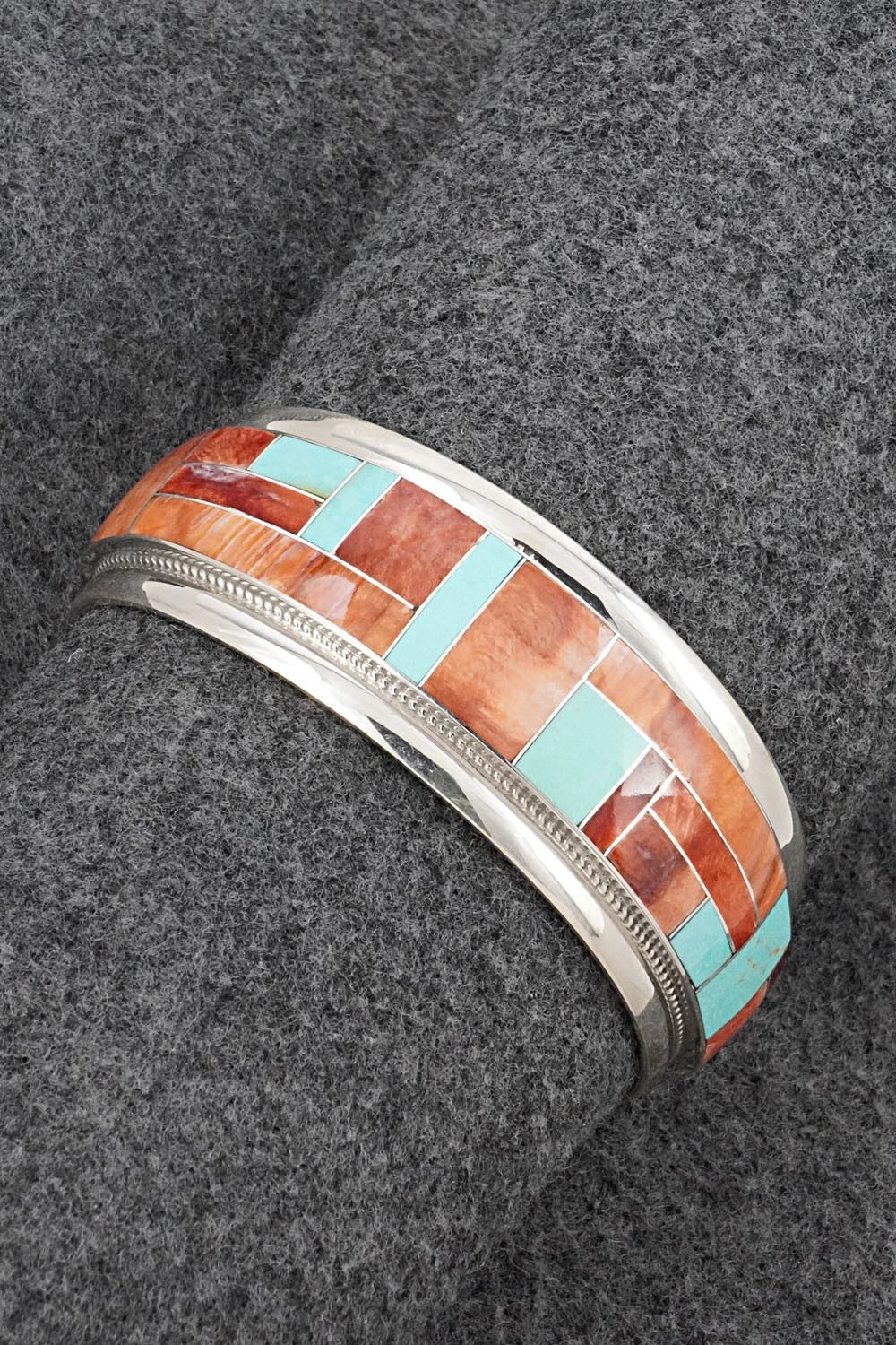 Turquoise, Spiny Oyster & Sterling Silver Bracelet - Glendora Booqua