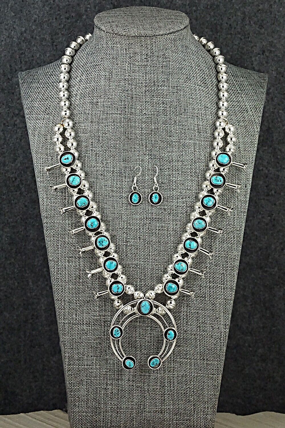 Turquoise & Sterling Silver Squash Blossom Set - Phil Garcia
