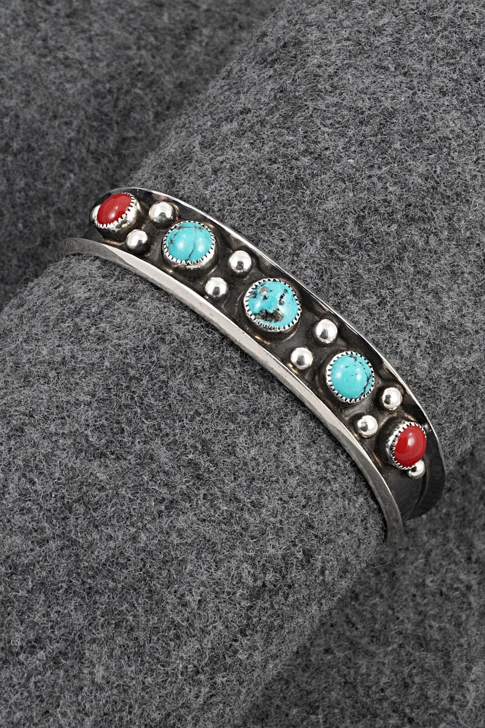 Turquoise, Coral & Sterling Silver Bracelet - Paul Largo