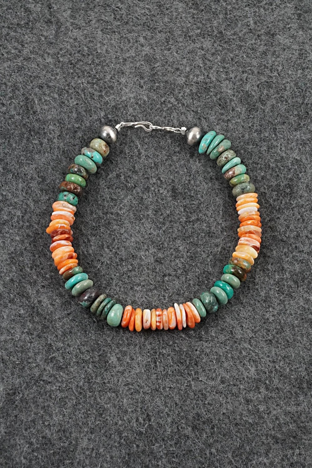 Turquoise, Spiny Oyster & Sterling Silver Bracelet - Doreen Jake