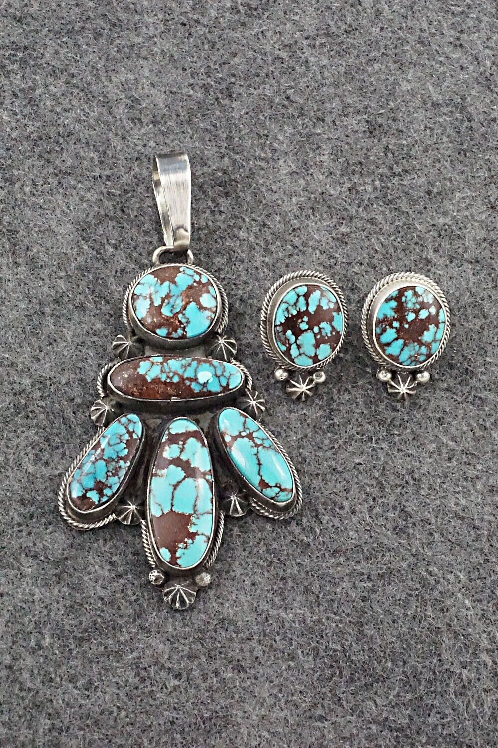 Turquoise & Sterling Silver Pendant & Earrings Set - Darrin Livingston