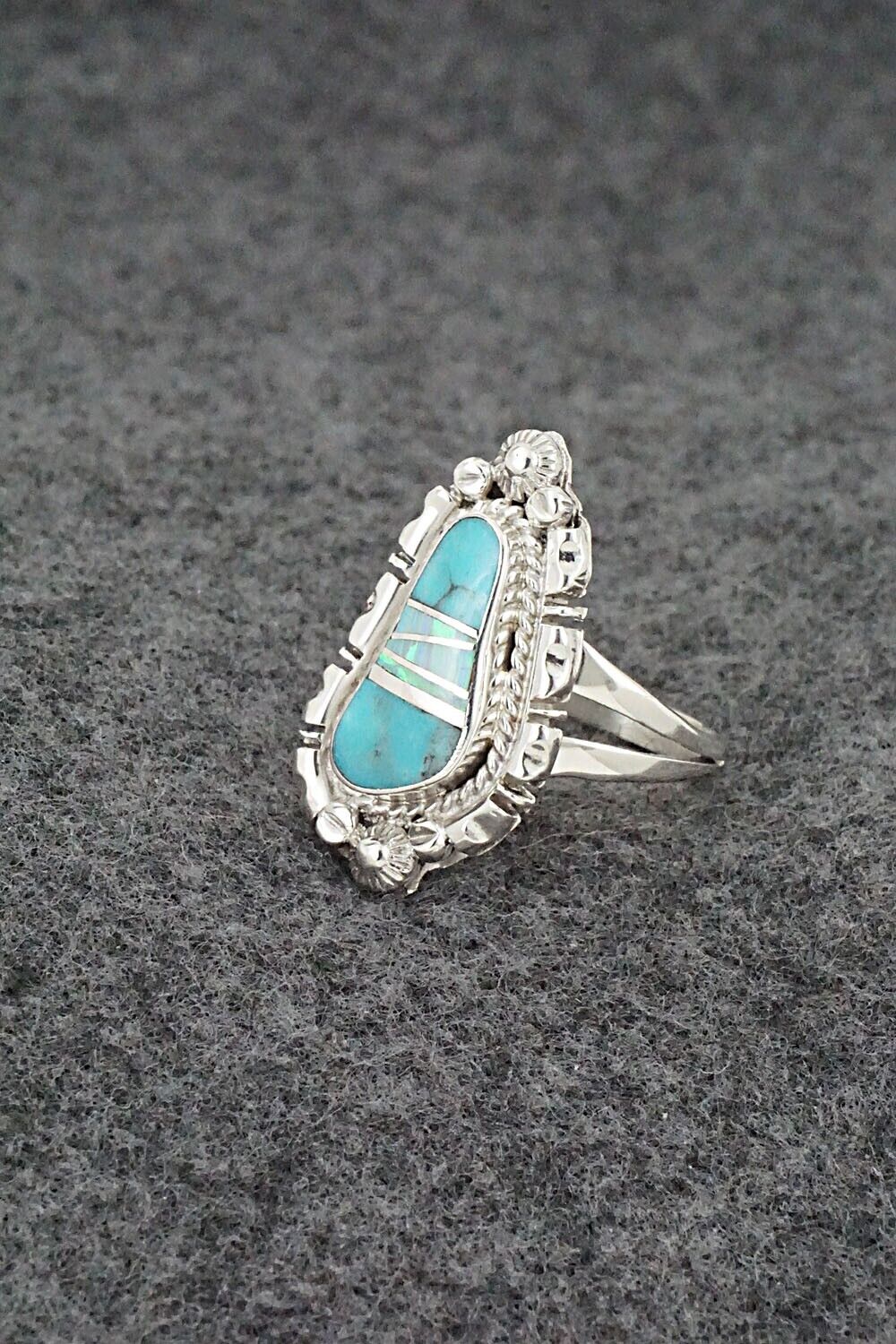 Turquoise, Opalite & Sterling Silver Ring - James Manygoats - Size 7