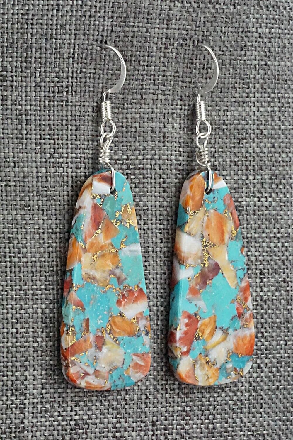 Spiny Oyster, Turquoise & Sterling Silver Earrings - Lupe Lovato