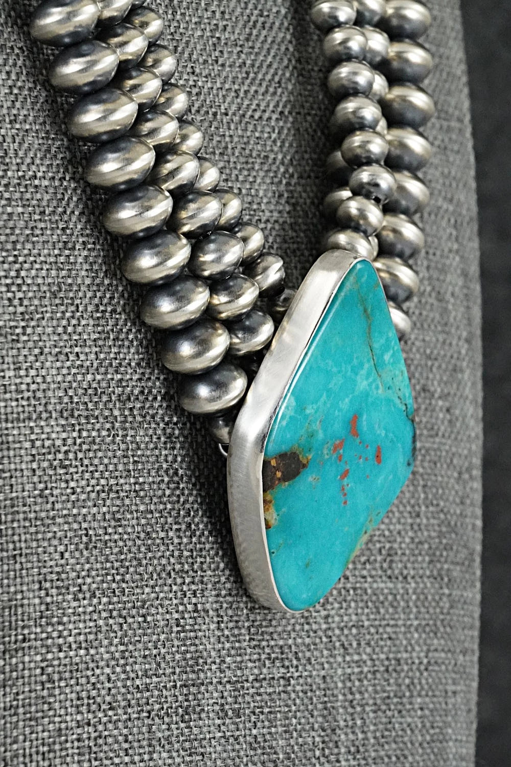 Turquoise & Sterling Silver Navajo Pearl Necklace - Gruber & Halwood