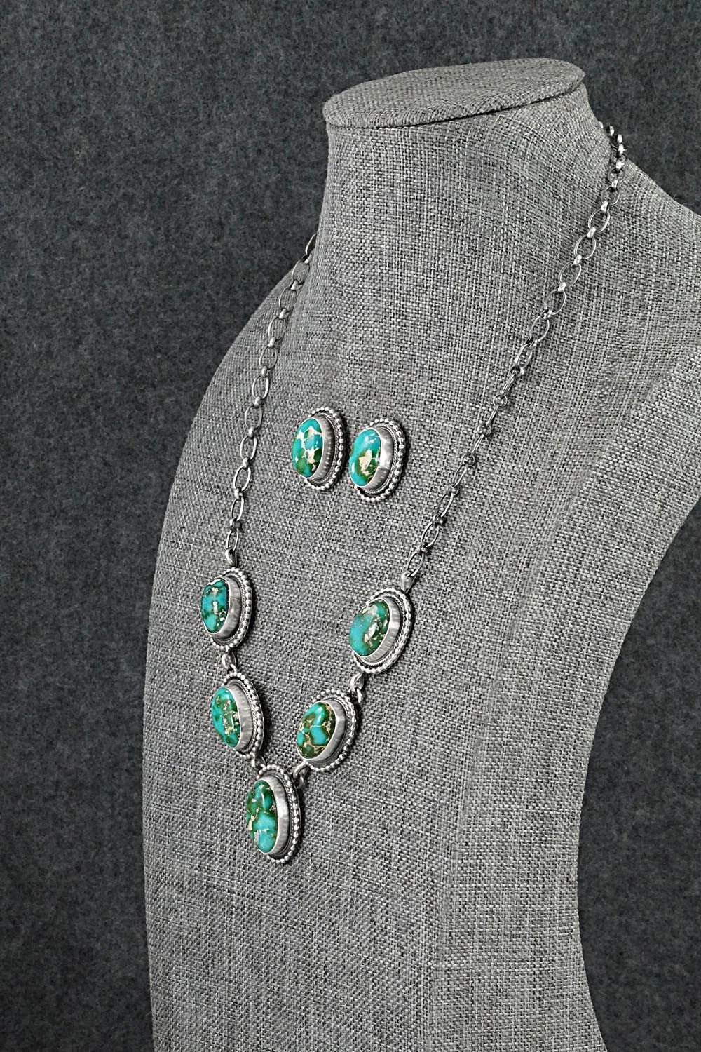 Turquoise & Sterling Silver Necklace and Earrings Set - Darrin Livingston