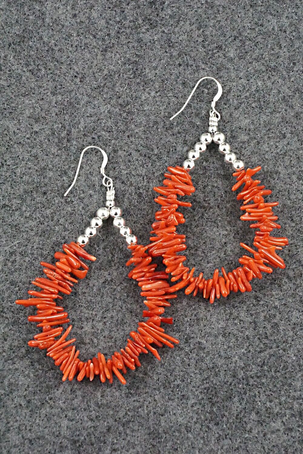 Coral & Sterling Silver Earrings - Doreen Jake