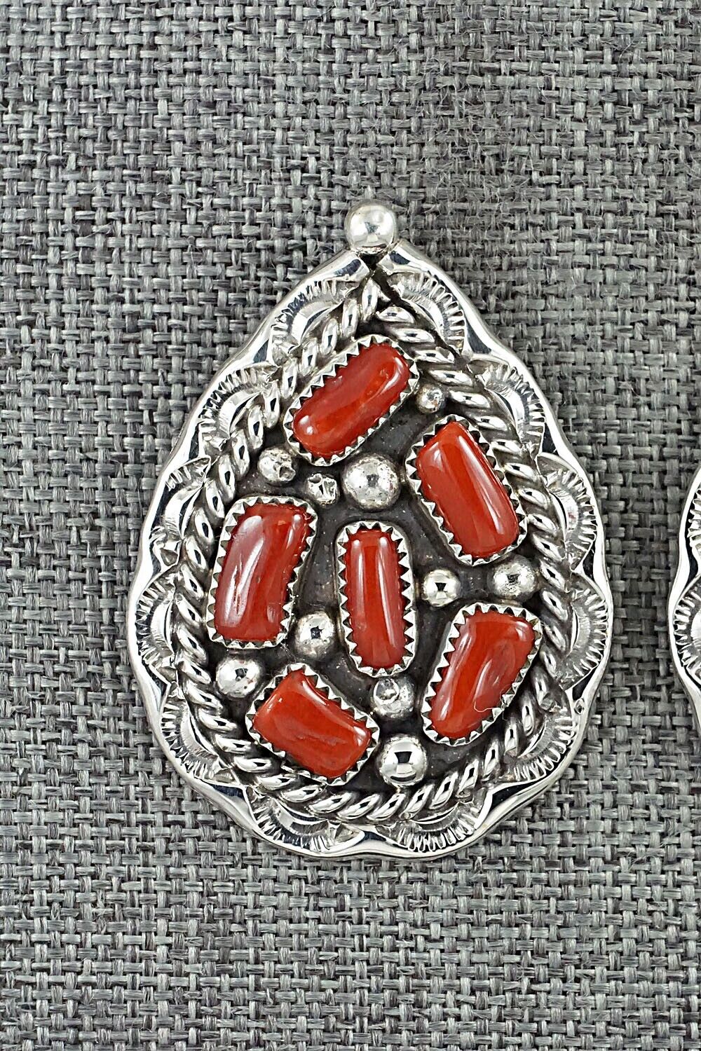 Coral & Sterling Silver Earrings - Chester Charley
