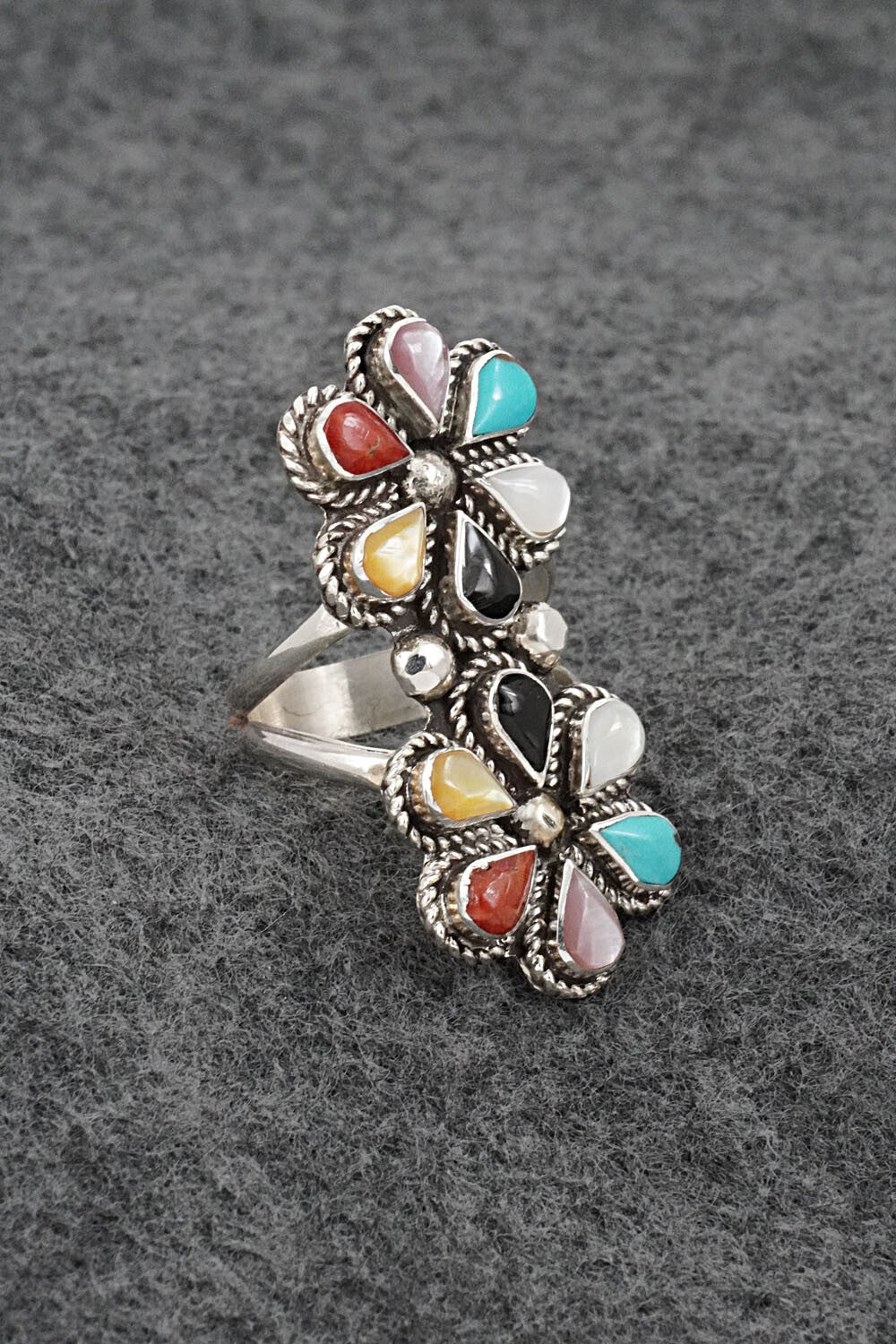 Multi-Stone & Sterling Silver Ring - Carol Lateyice - Size 7.5