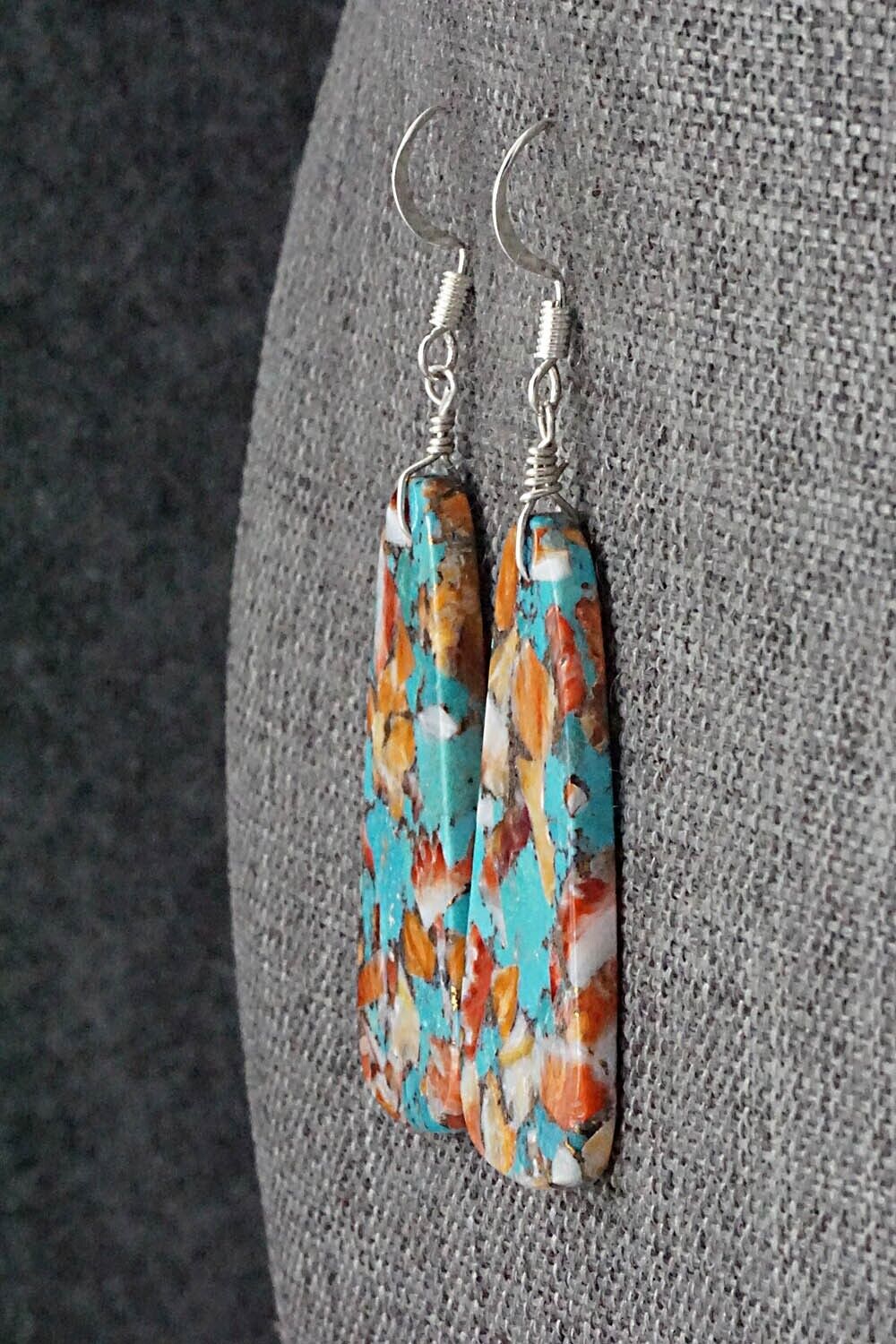 Spiny Oyster, Turquoise & Sterling Silver Earrings - Lupe Lovato