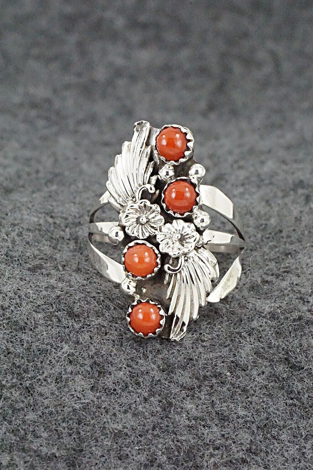 Coral & Sterling Silver Ring - Jerryson Henio - Size 8.5
