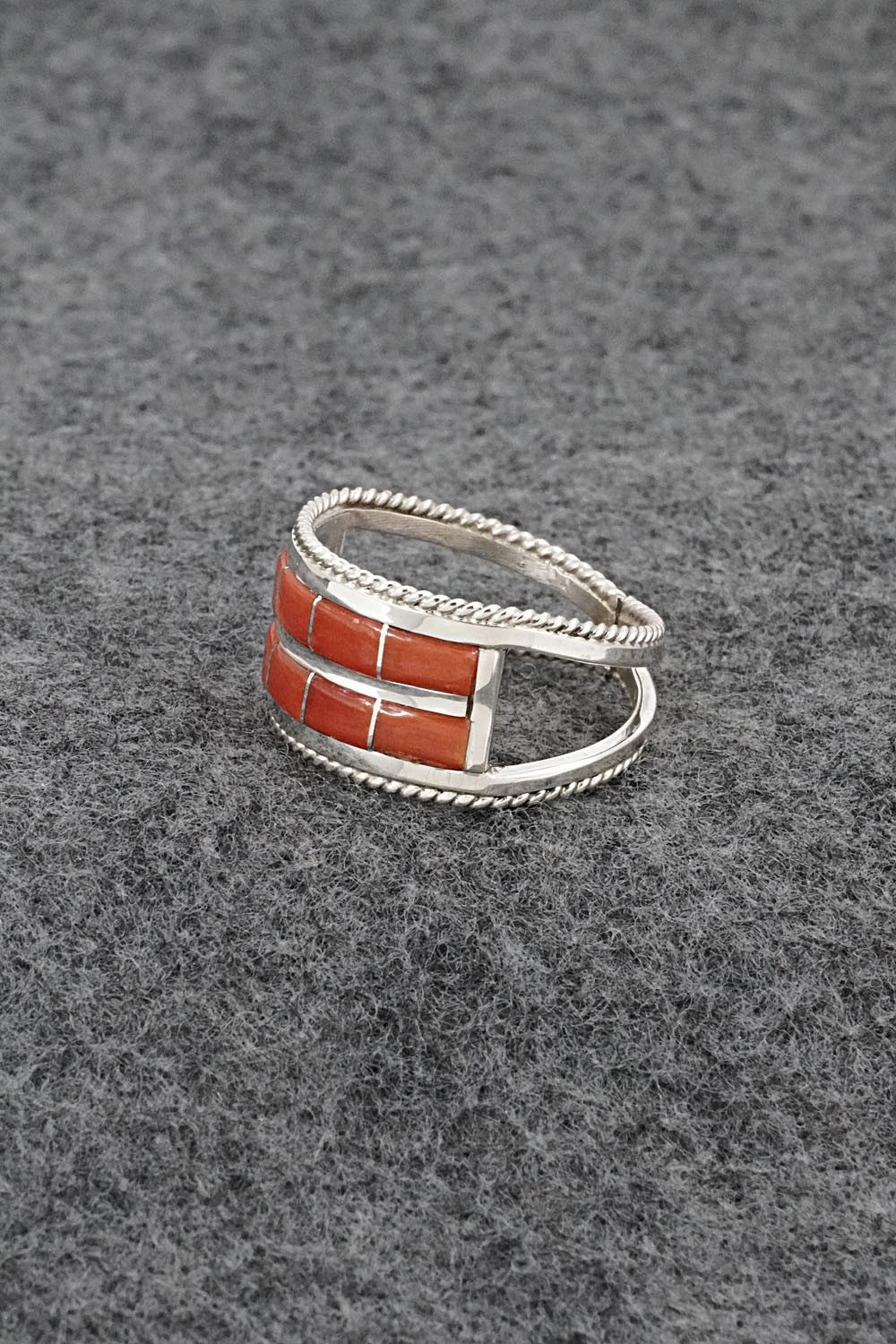 Coral and Sterling Silver Ring - Bruce Johnson - Size 10.5
