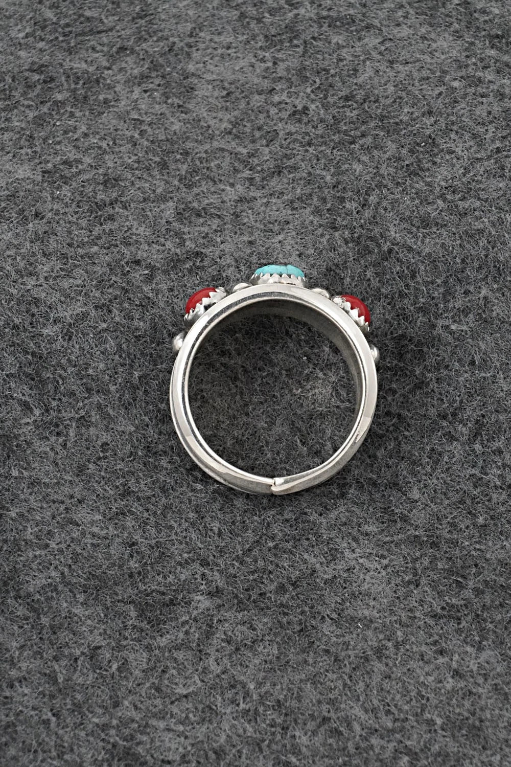 Turquoise, Coral & Sterling Silver Ring - Paul Largo - Size 9