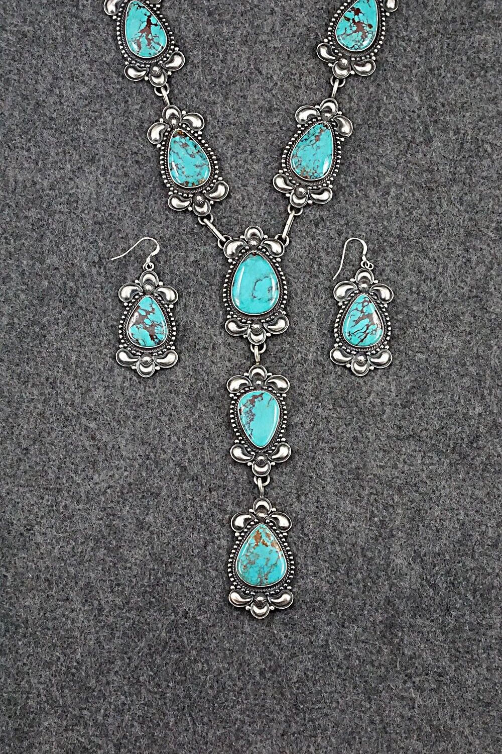 Turquoise & Sterling Silver Necklace and Earrings Set - Derrick Gordon