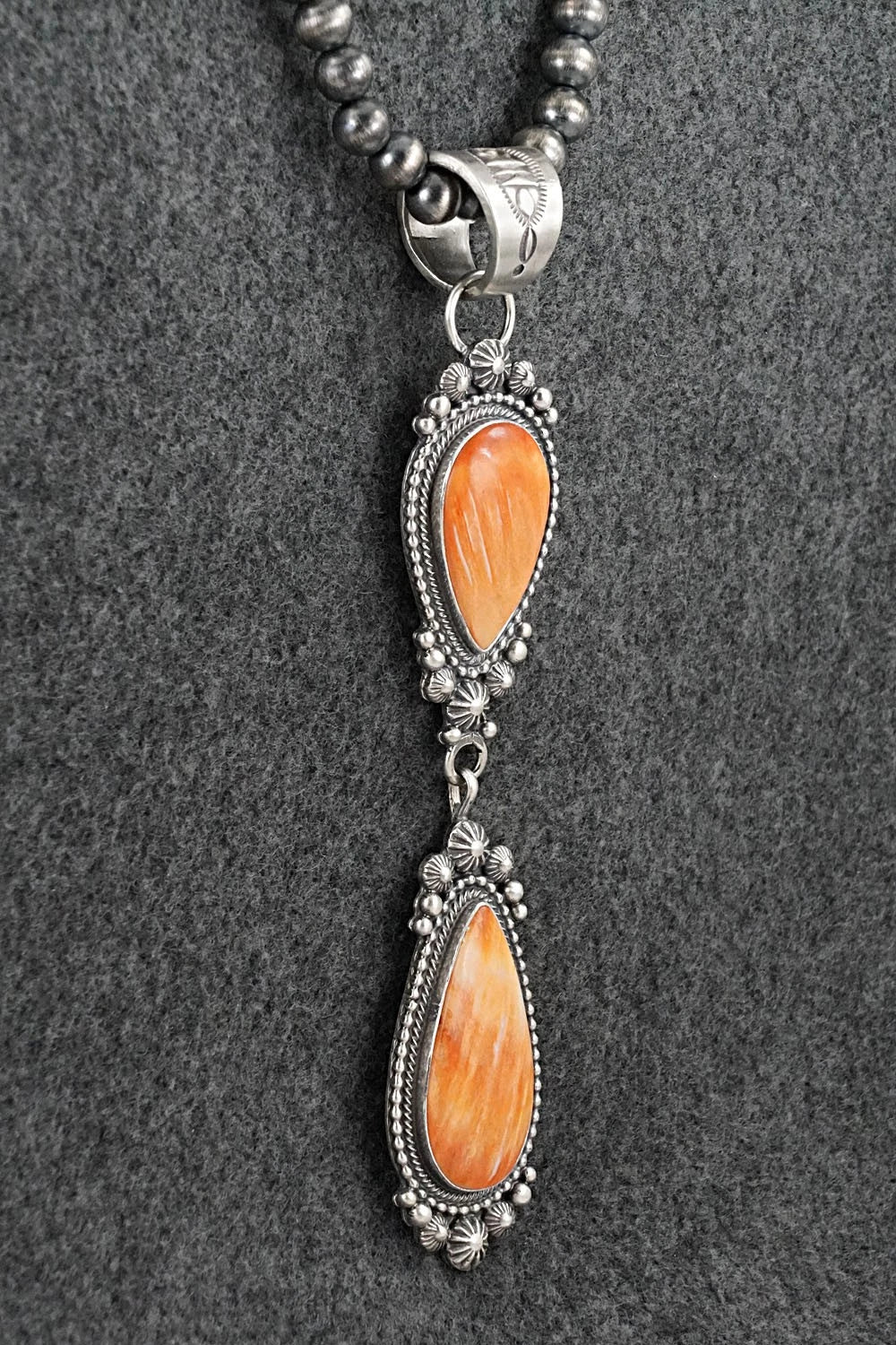 Spiny Oyster & Sterling Silver Necklace - Tom Lewis