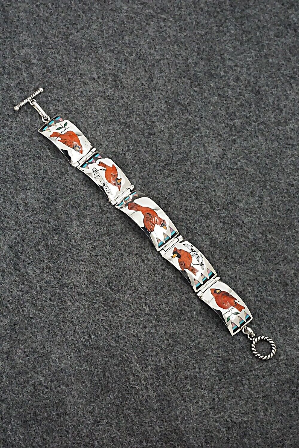 Multi-Stone & Sterling Silver Link Bracelet - Quintin Quam Sr.