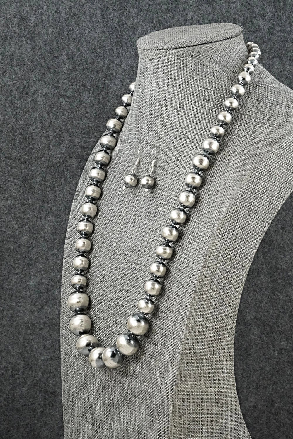 Sterling Silver Navajo Pearl Necklace & Earrings Set - Treva Jim