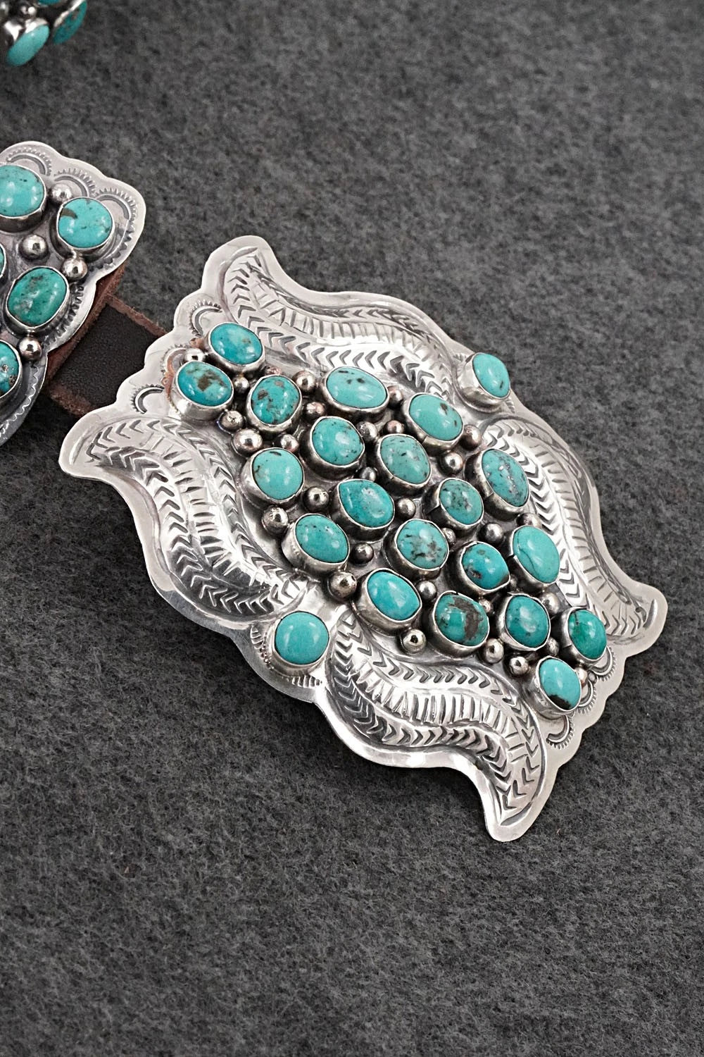 Turquoise, Sterling Silver & Leather Concho Belt - Dan Morgan