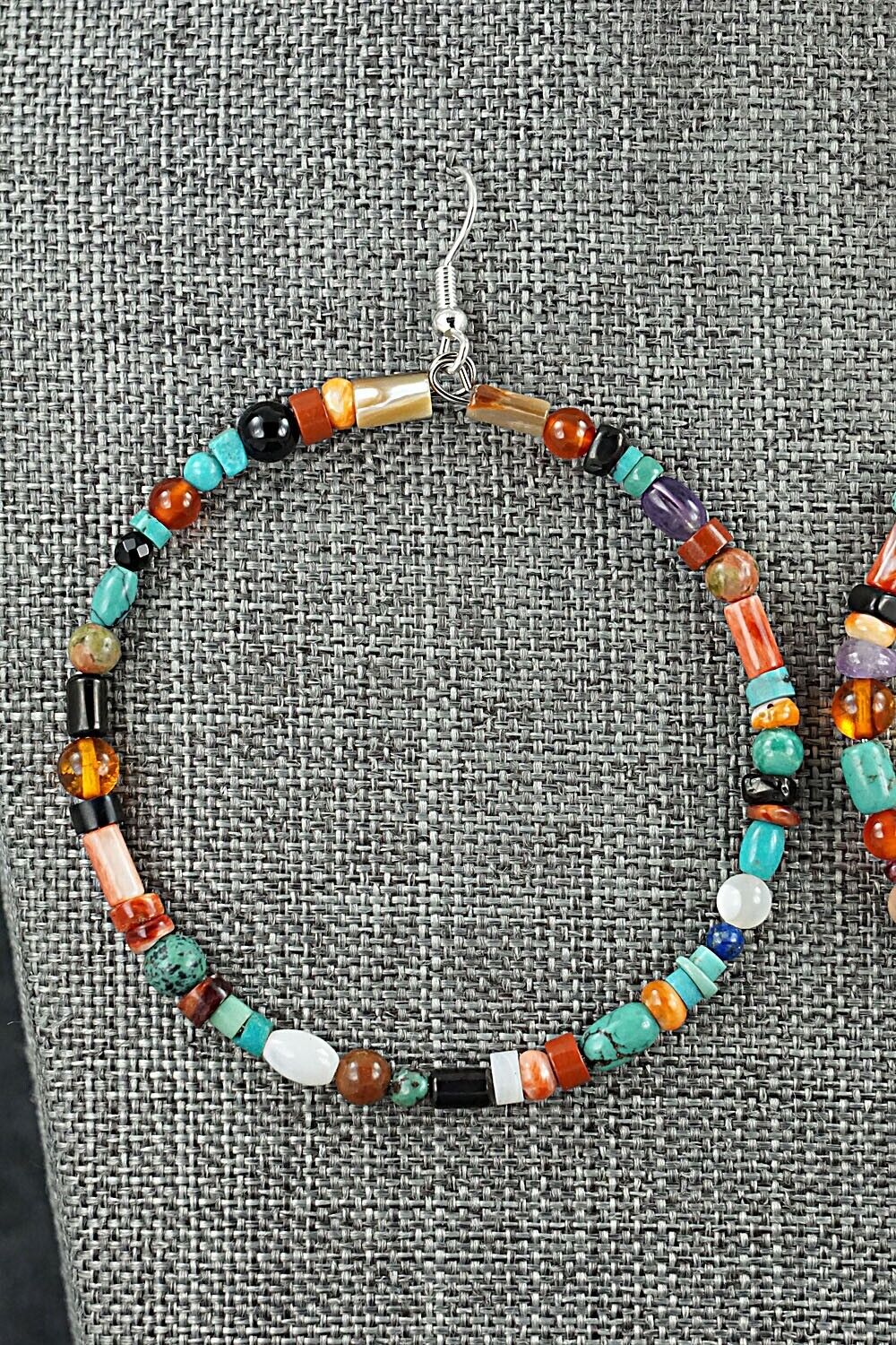 Multi Stone & Sterling Silver Hoop Earrings - Helen Tsosie