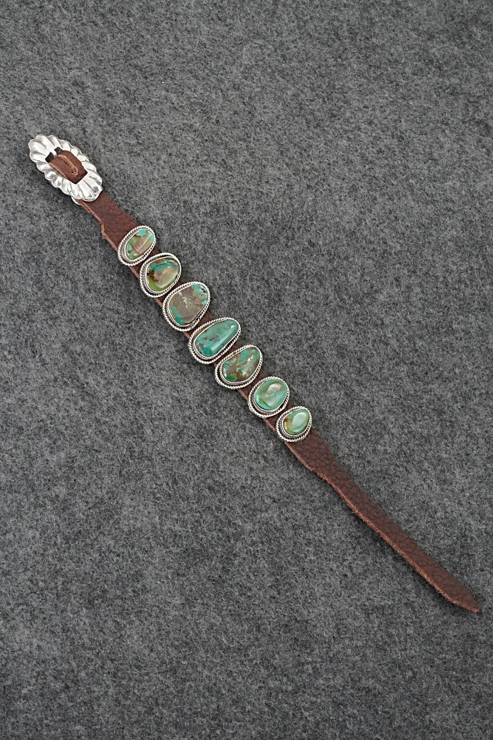Turquoise, Sterling Silver & Leather Bracelet - Marlene Ramone