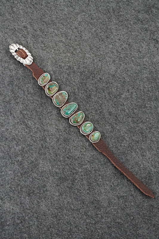 Turquoise, Sterling Silver & Leather Bracelet - Marlene Ramone