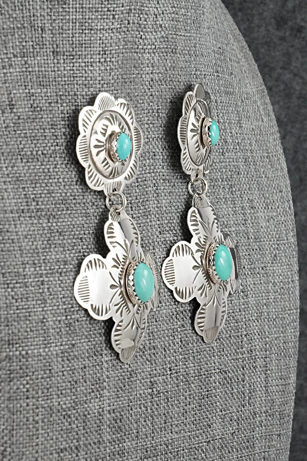 Turquoise and Sterling Silver Earrings - Bertha Begay