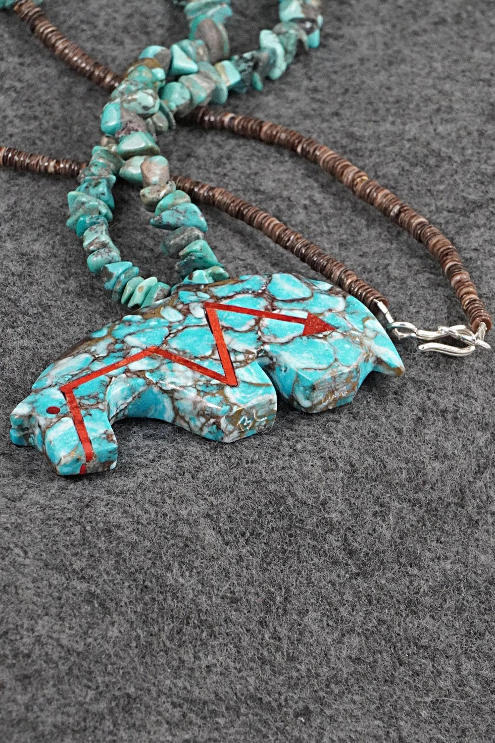 Turquoise Zuni Fetish Carving & Sterling Silver Necklace - Bernard Laiwakete