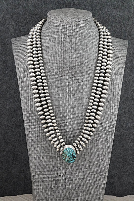 Turquoise & Sterling Silver Navajo Pearl Necklace - Gruber & Halwood