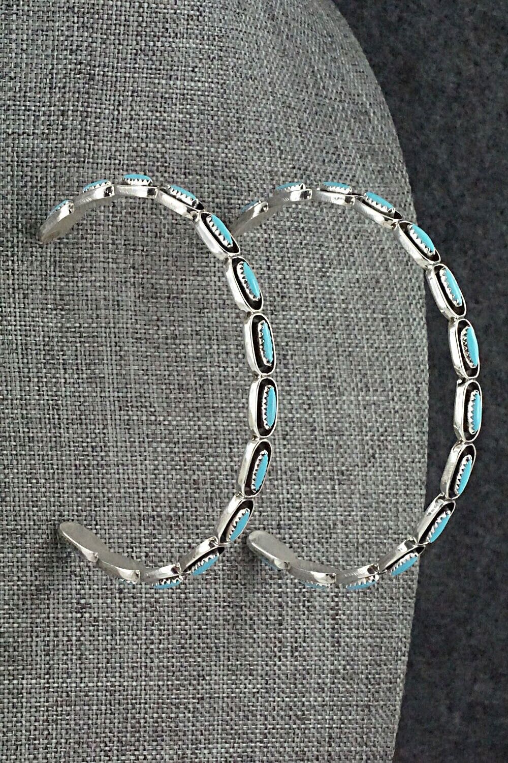 Turquoise & Sterling Silver Hoop Earrings - Francine Peyketewa