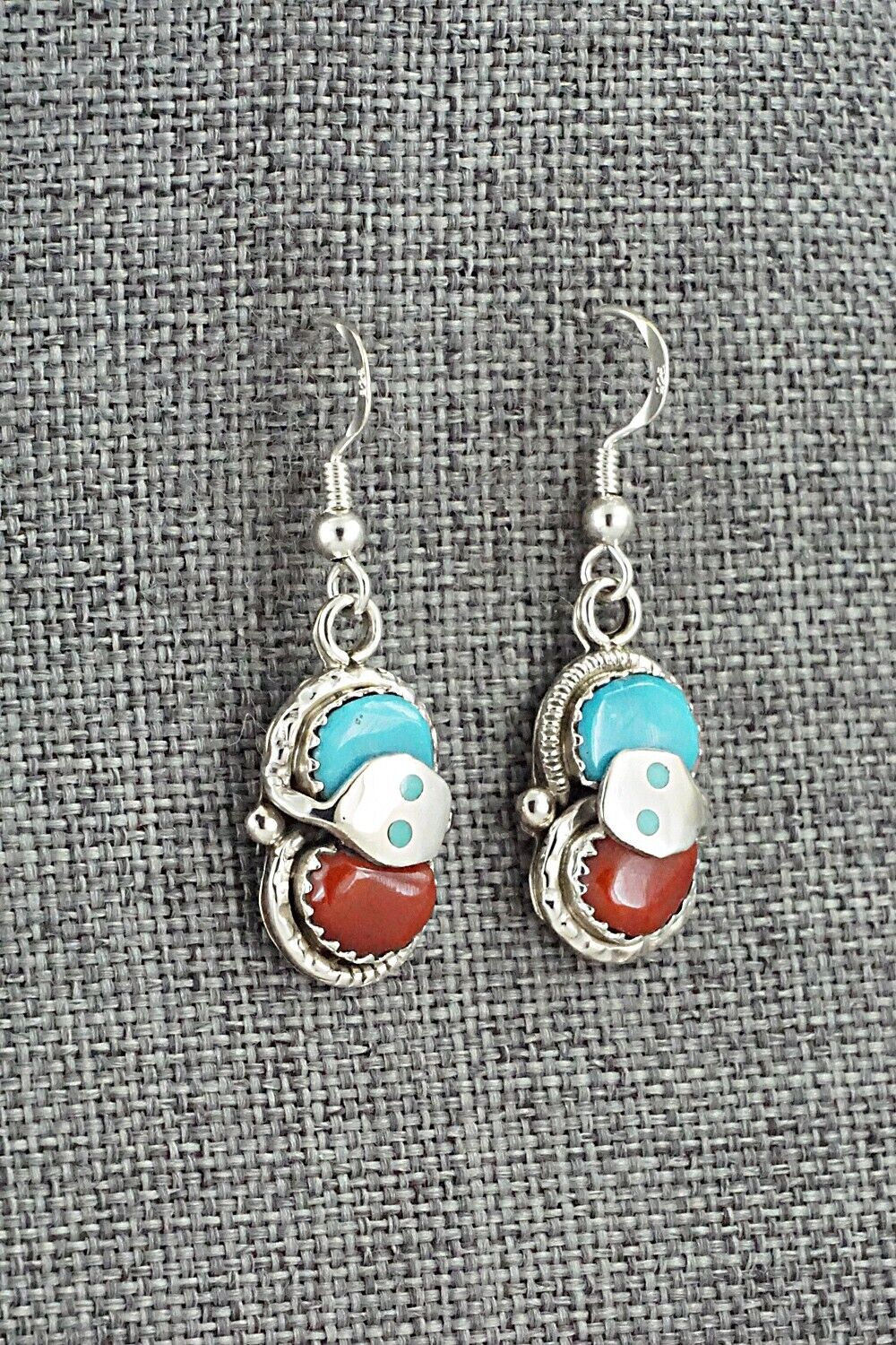 Turquoise, Coral & Sterling Silver Earrings - Joy Calavaza