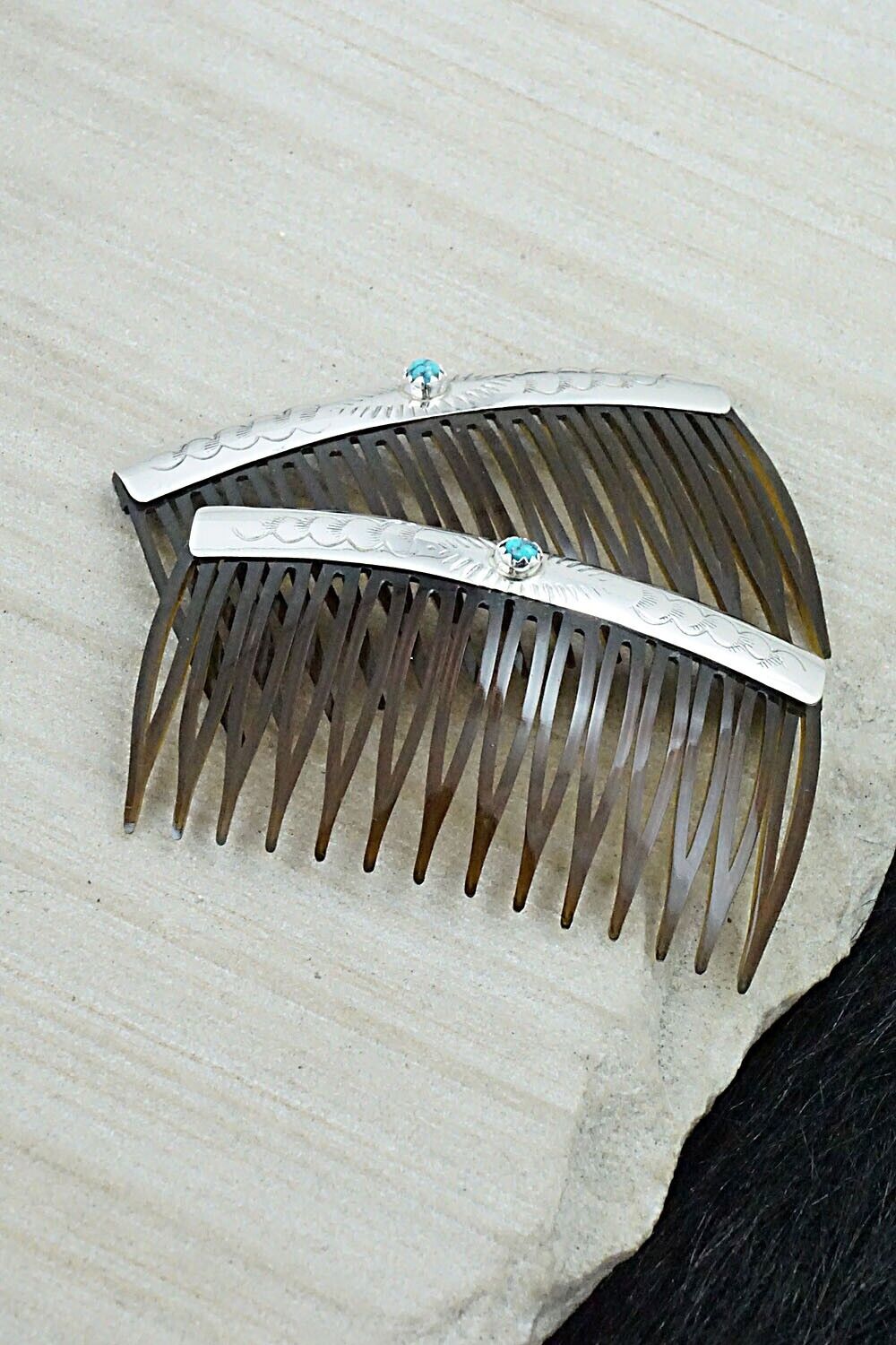 Turquoise & Sterling Silver Hair Combs - Randall Dalgai