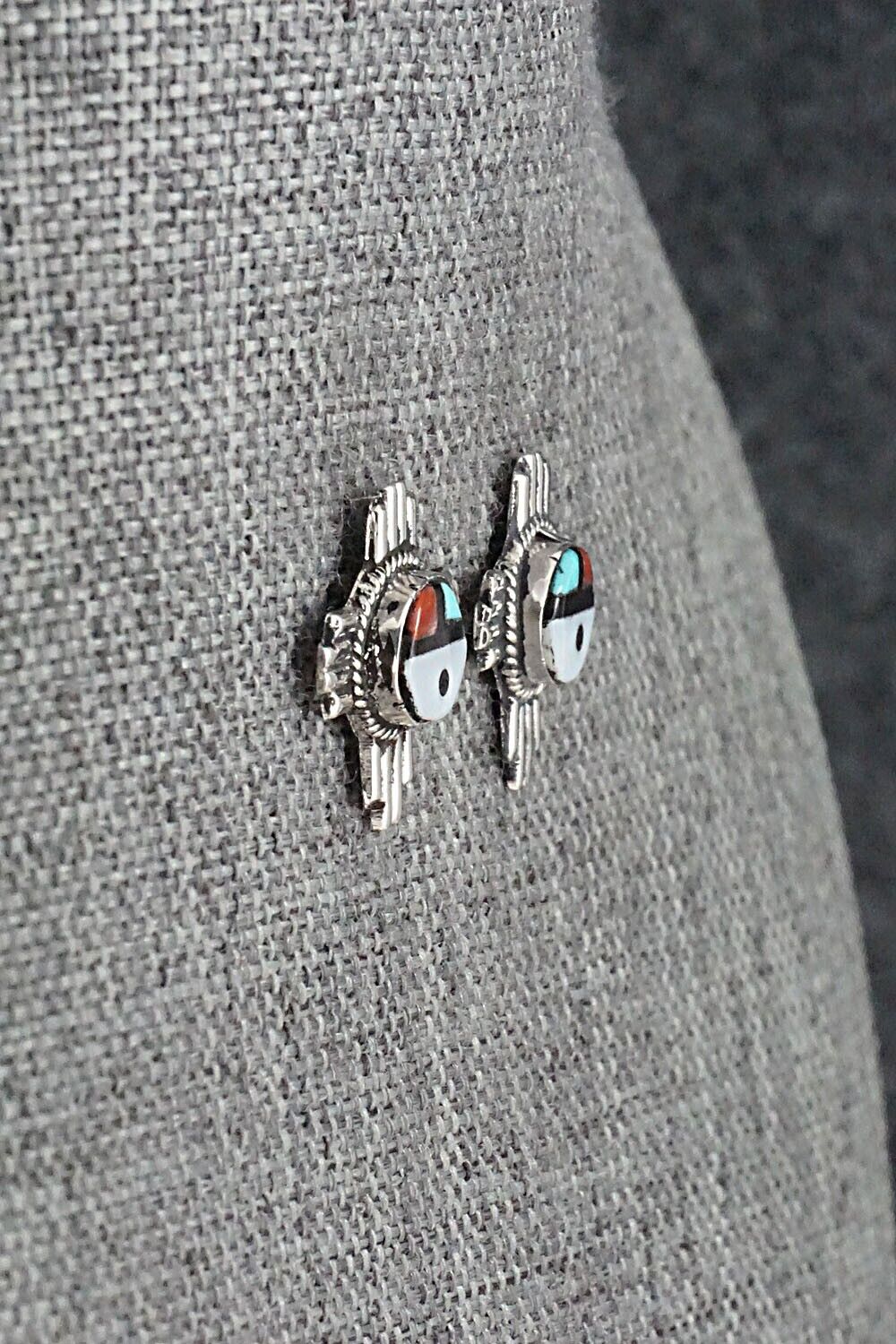 Multi Stone & Sterling Silver Inlay Earrings - Clifford Cheama