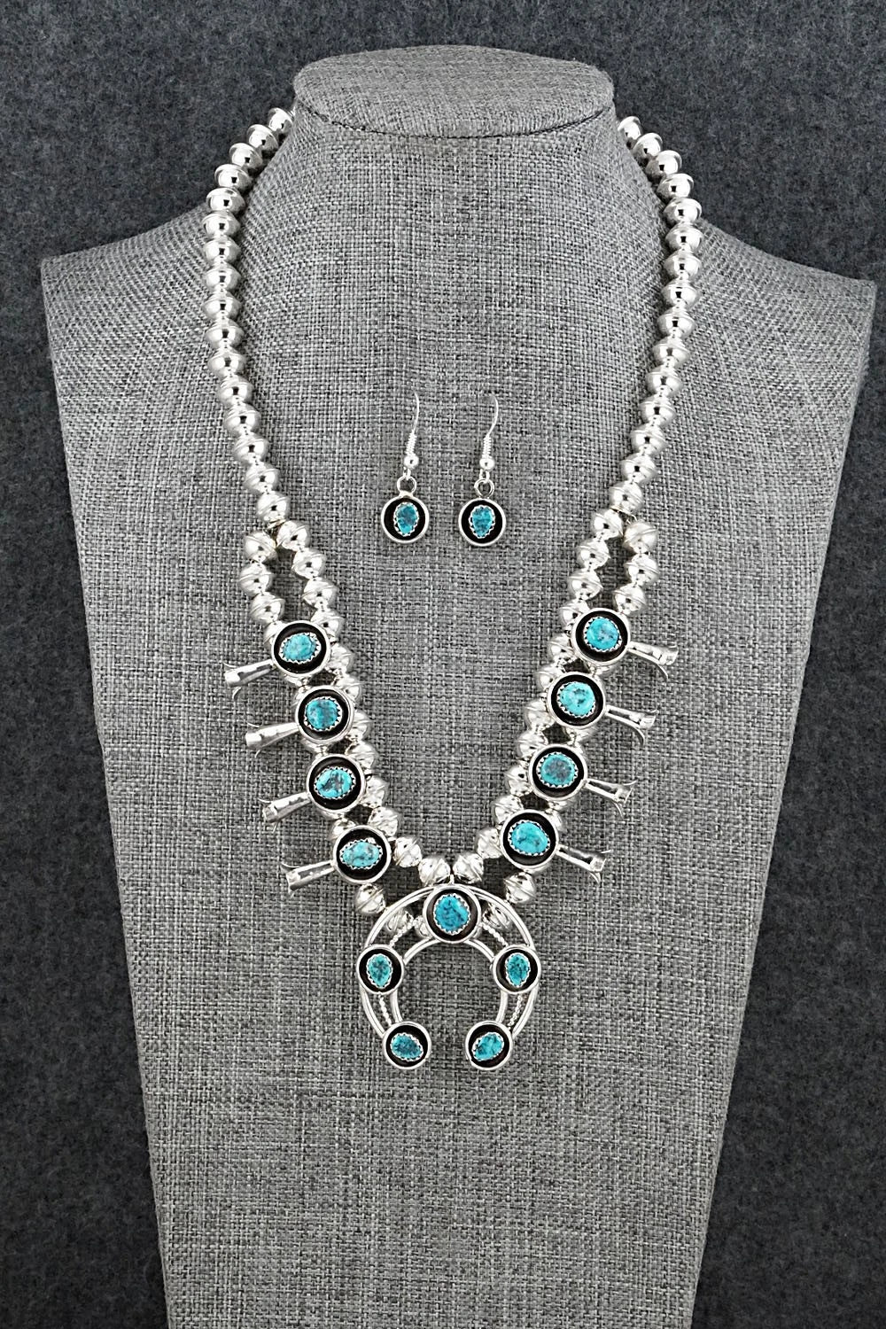 Turquoise & Sterling Silver Squash Blossom Set - Phil Garcia