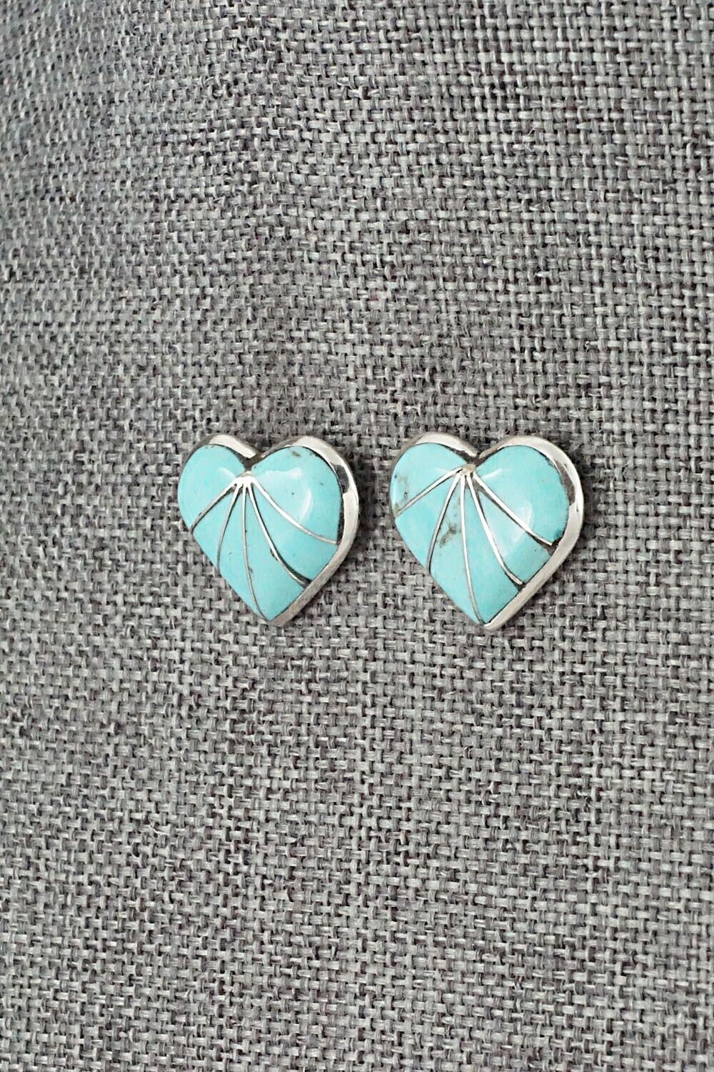 Turquoise and Sterling Silver Inlay Earrings - Evelyn Mahkee