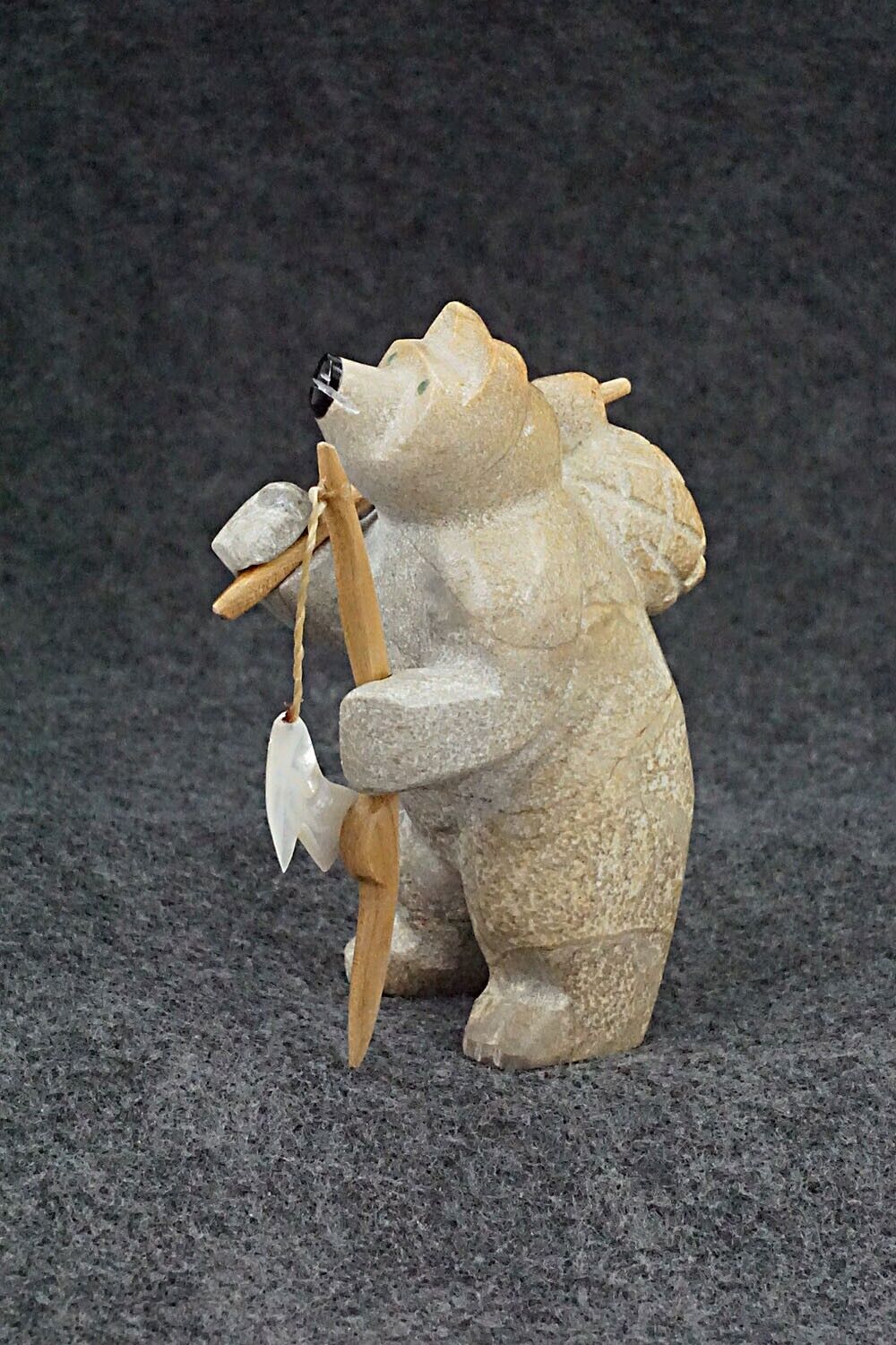 Bear with Fishing Pole Zuni Fetish Carving - Enrike Leekya