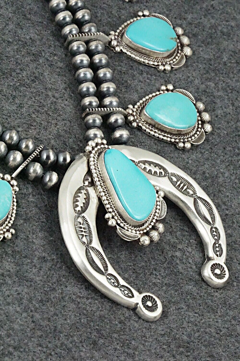 Turquoise & Sterling Silver Squash Blossom Set - Tom Lewis