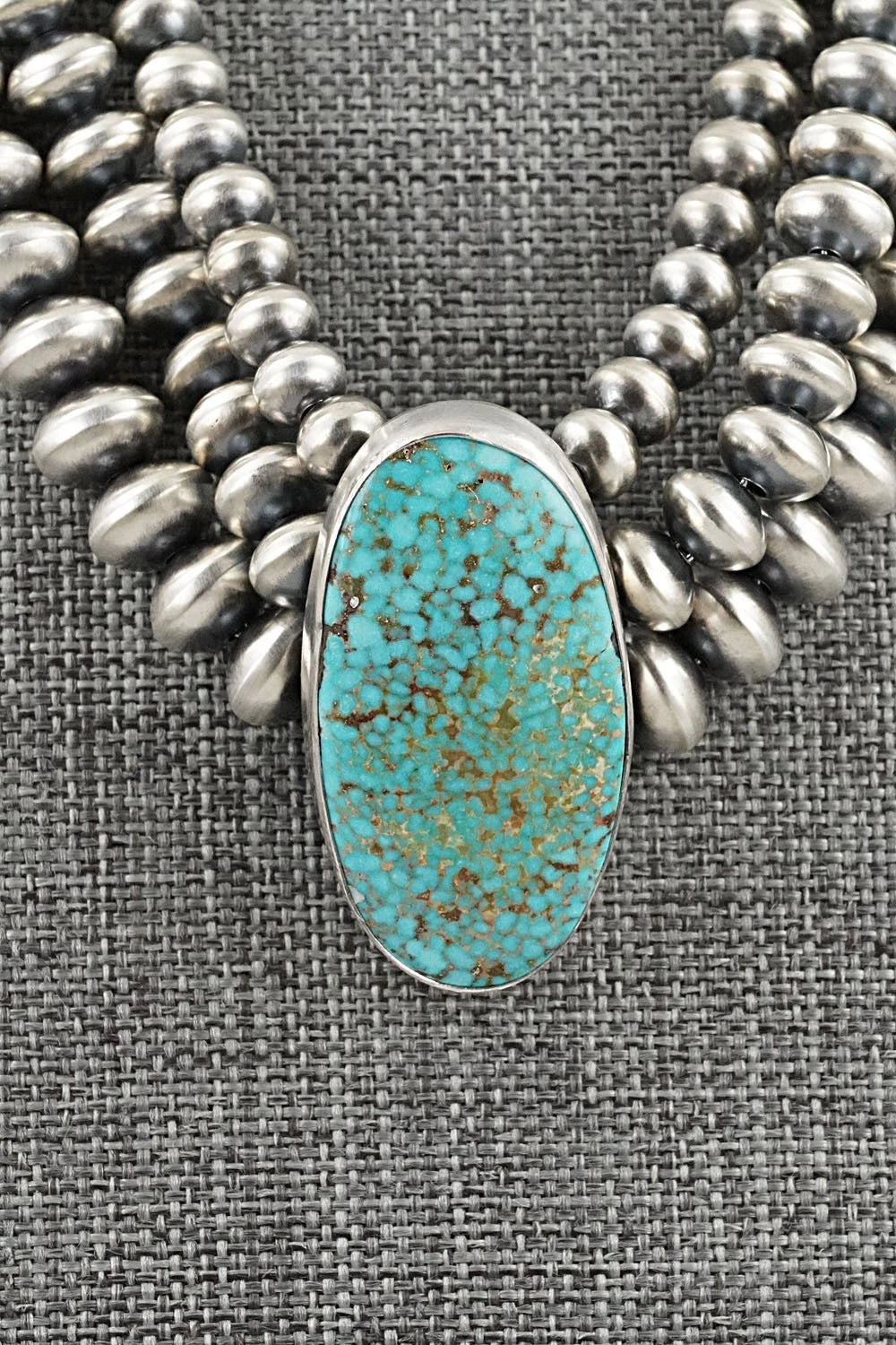 Turquoise & Sterling Silver Navajo Pearl Necklace - Gruber & Halwood