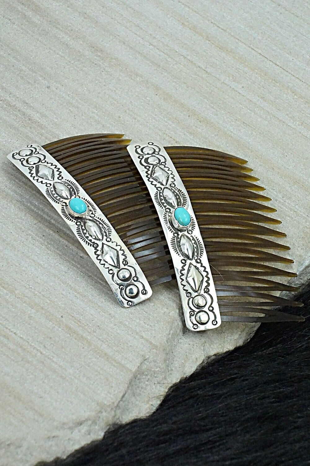 Turquoise & Sterling Silver Hair Combs - Jennie Blackgoat