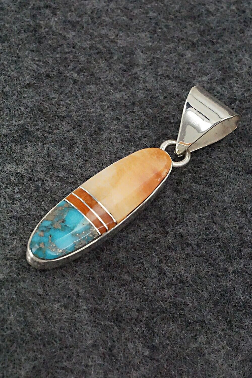 Spiny Oyster, Turquoise, Coral & Sterling Silver Pendant - Harold Smith