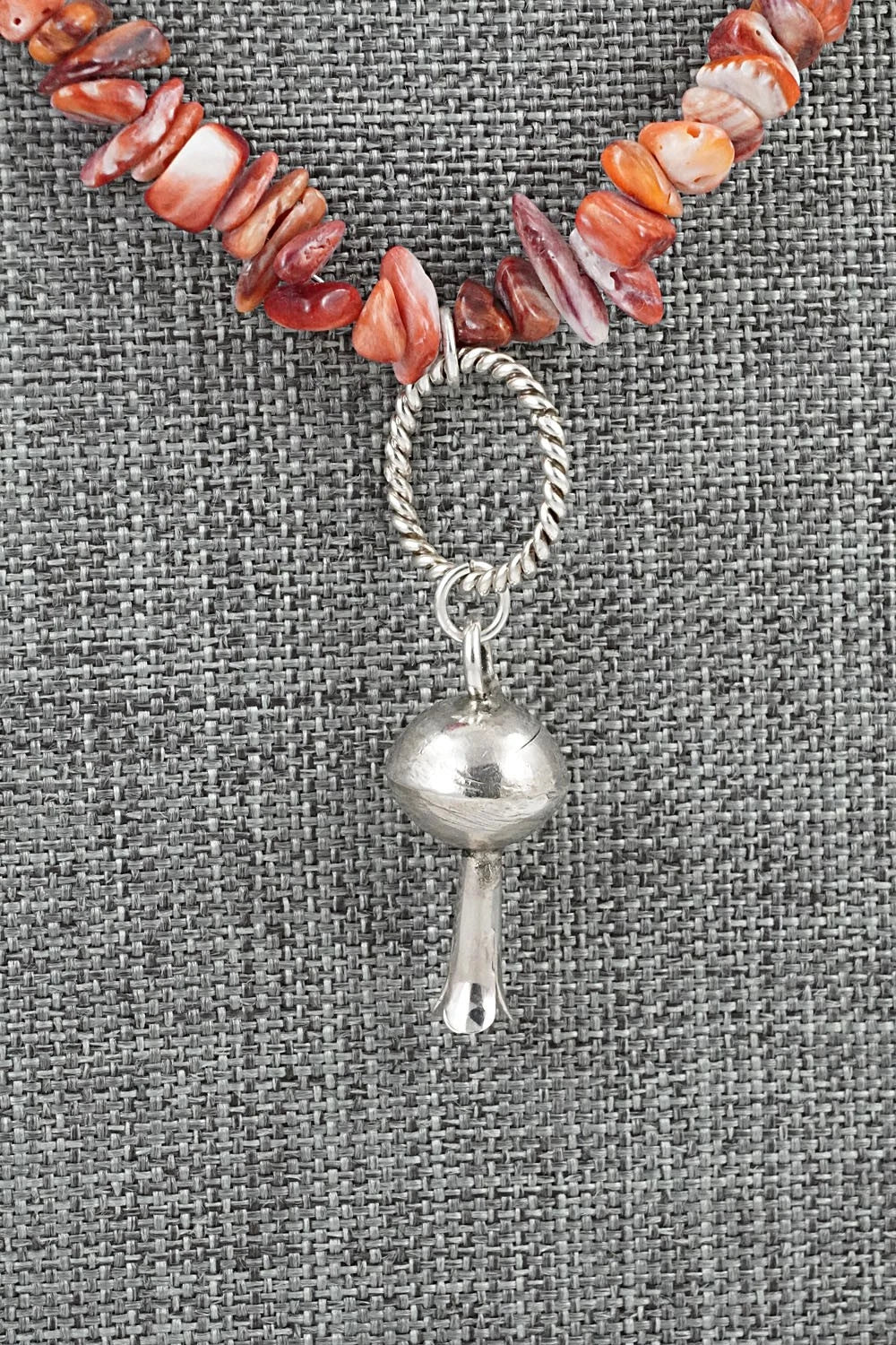 Spiny Oyster, Turquoise & Sterling Silver Necklace 26" - Erika Brown