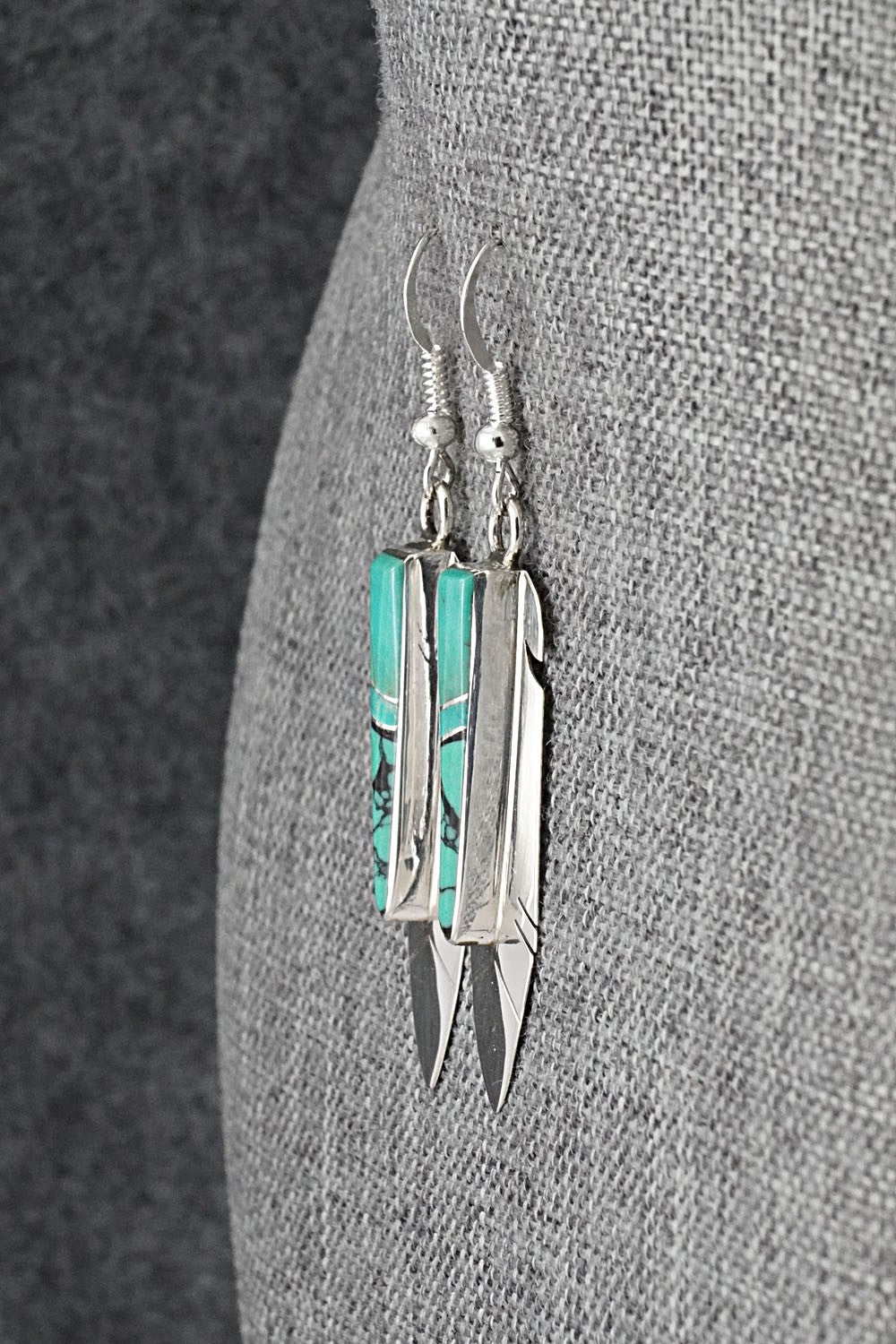 Turquoise, Onyx & Sterling Silver Earrings - Marilyn Yazzie