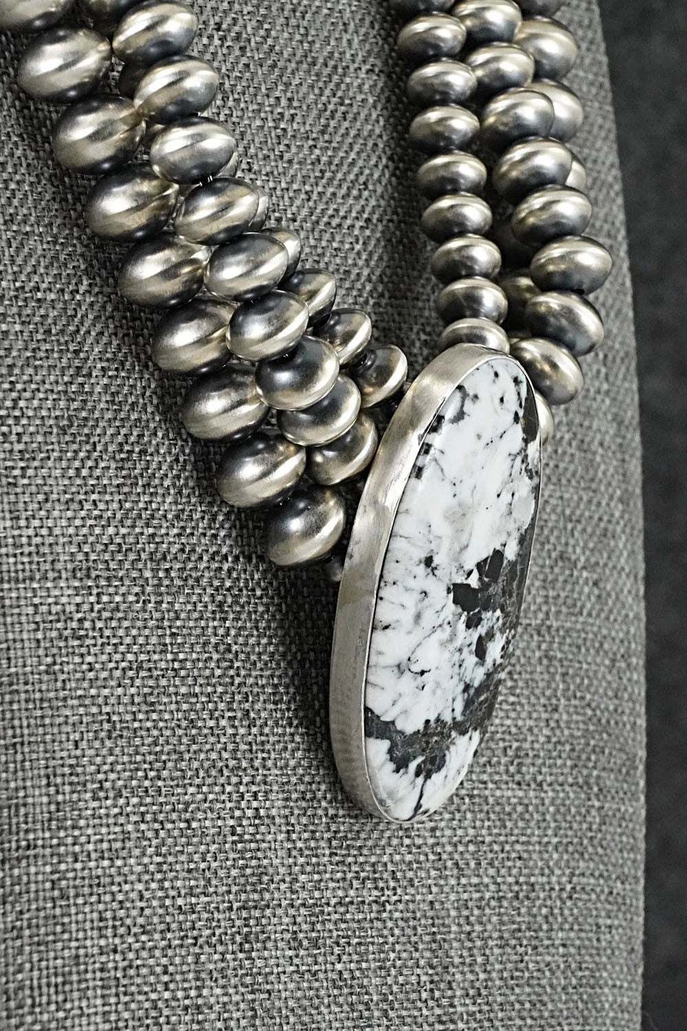 White Buffalo & Sterling Silver Navajo Pearl Necklace - Gruber & Halwood