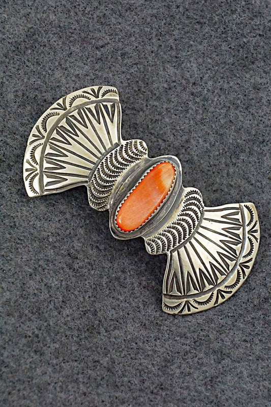 Spiny Oyster & Sterling Silver Hair Barrette - Martha Cayatineto