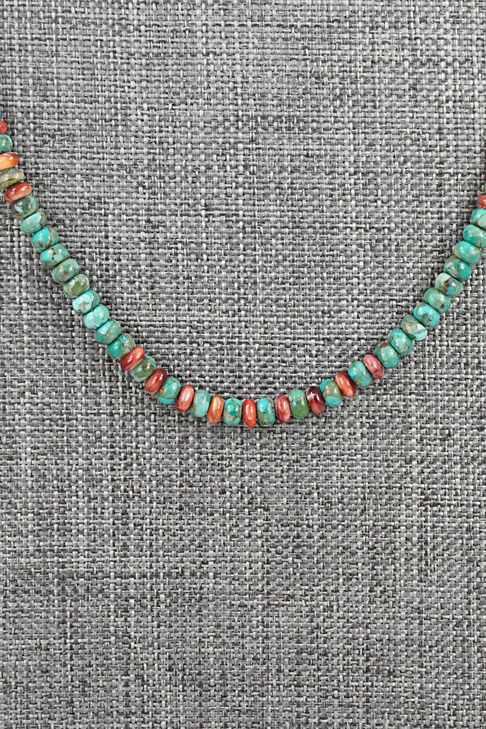 Turquoise, Spiny Oyster & Sterling Silver Necklace 19" - Helen Tsosie