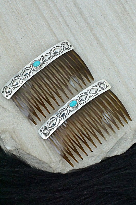 Turquoise & Sterling Silver Hair Combs - Jennie Blackgoat