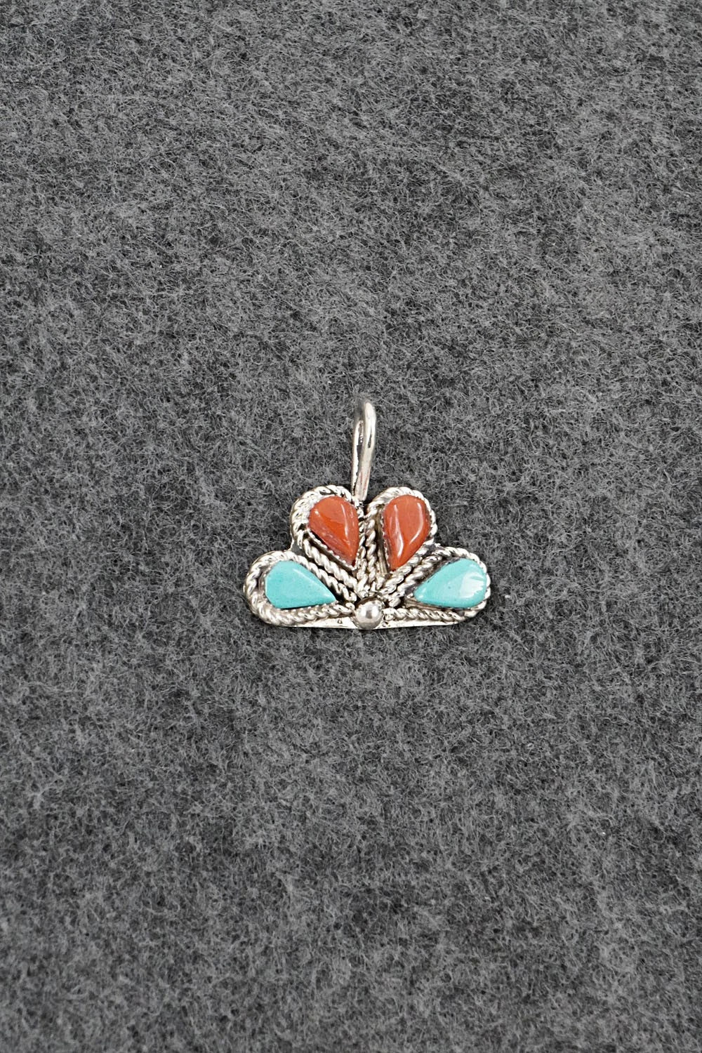 Coral, Turquoise & Sterling Silver Pendant - Huberta Lonjose