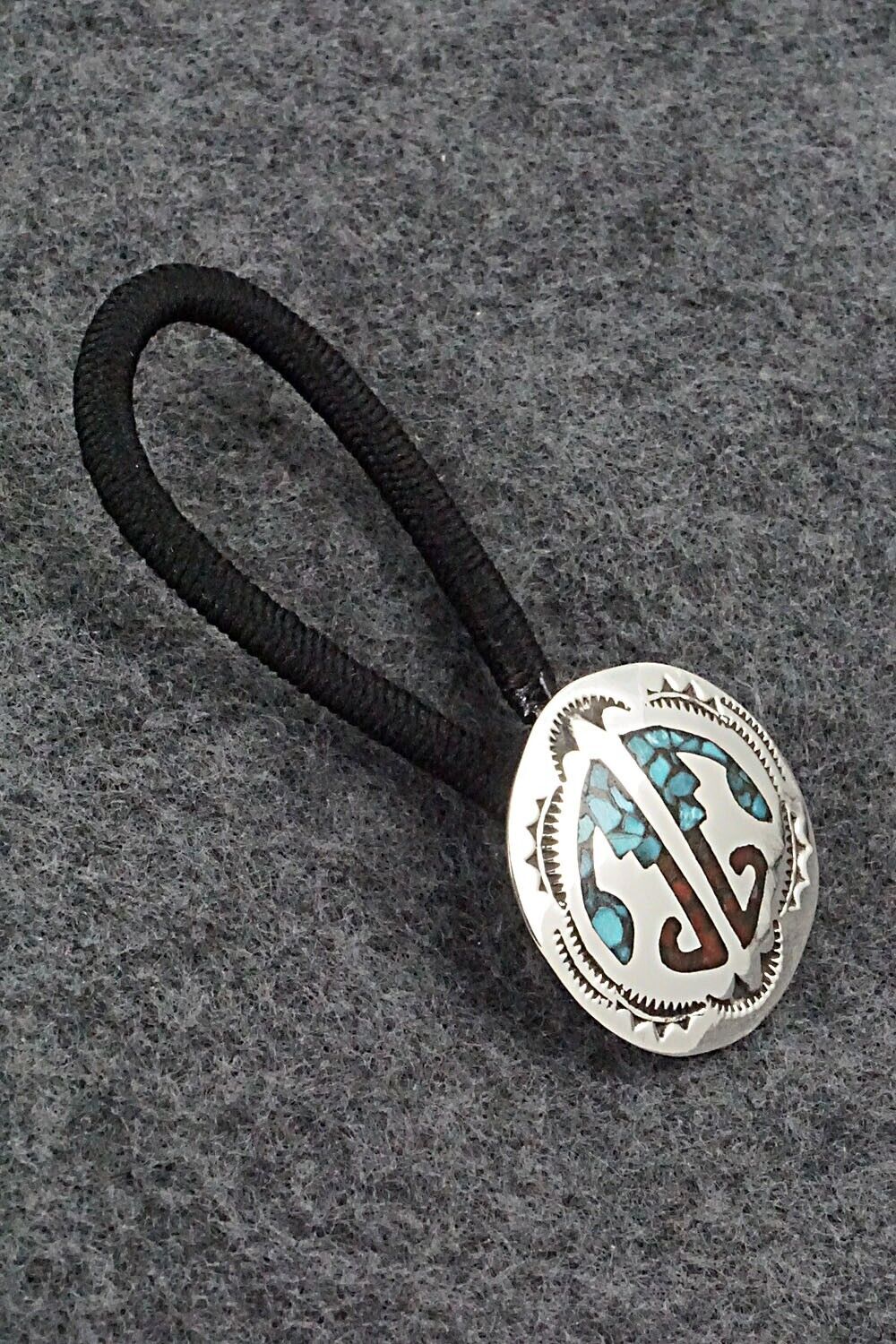 Turquoise, Coral & Sterling Silver Hair Tie - Joleen Yazzie