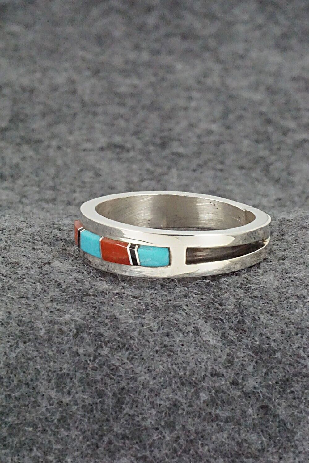 Turquoise, Coral, Onyx & Sterling Silver Ring - Wilbert Muskett Jr. - Size 12